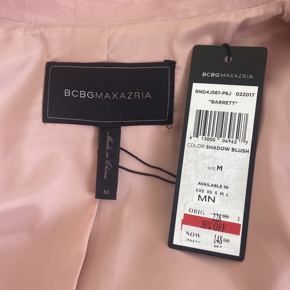 BCBGMaxAzria Jackets & Coats Nwt Bcbg Blush Pink Zip Blazer Jacket